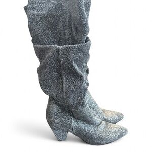 Silver Sparkly Knee High Boots Ruched Pointed Toe Glam Party Concert Festival 7